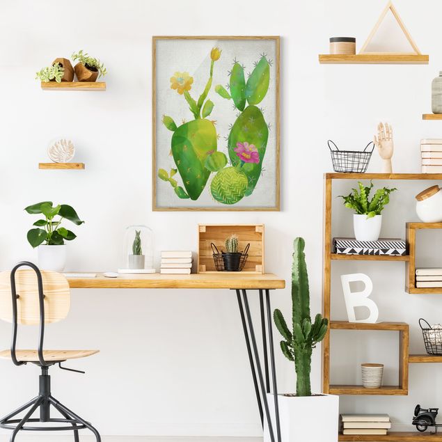 Framed poster - Cactus Family In Pink And Yellow