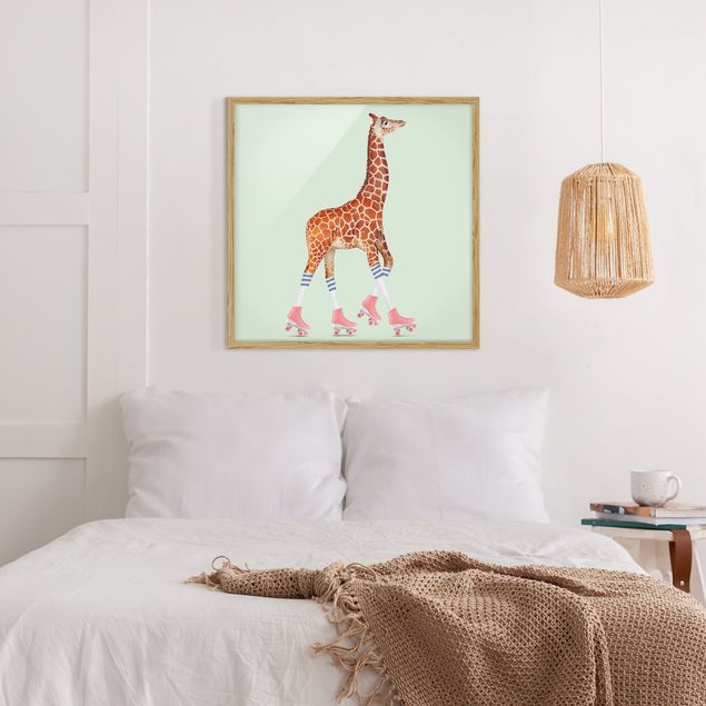 Framed poster - Giraffe With Roller Skates