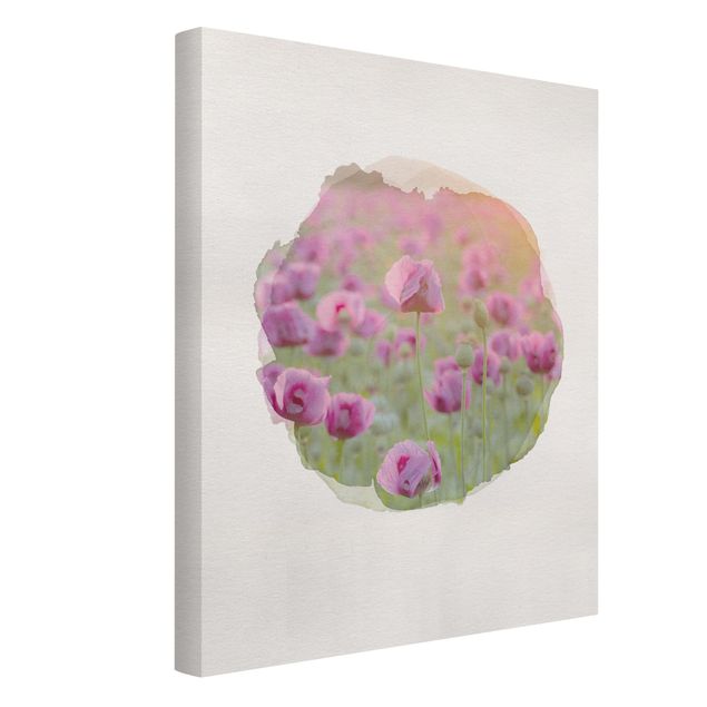 Canvas print - WaterColours - Violet Poppy Flowers Meadow In Spring