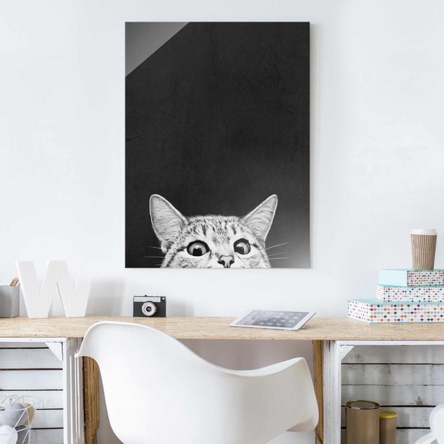 Glas Magnettafel Illustration Cat Black And White Drawing