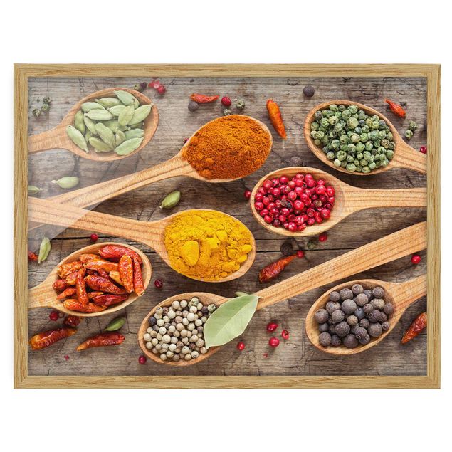 Framed poster - Spices On Wooden Spoon