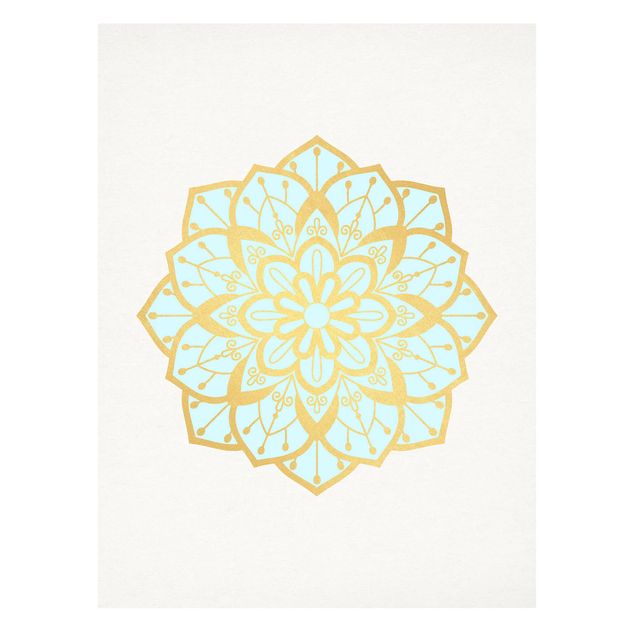 Print on canvas - Mandala Illustration Flower Light Blue Gold