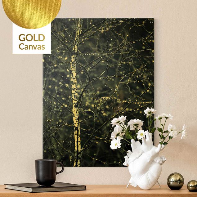 Canvas print gold - Dark Birch Tree In Cold Rain