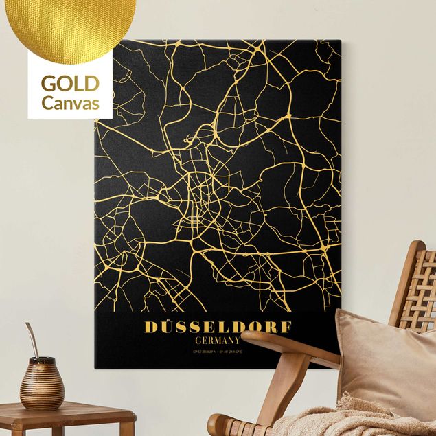 Canvas print gold - Dusseldorf City Map - Classic Black