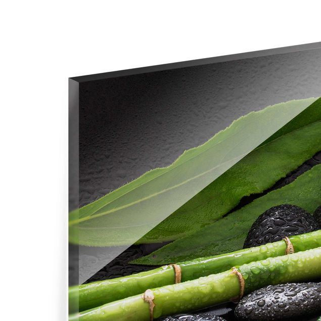 Glass print - Green Bamboo With Orchid Flower