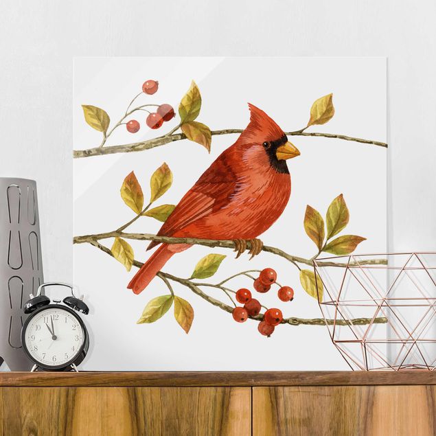 Magnettafel Glas Birds And Berries - Northern Cardinal