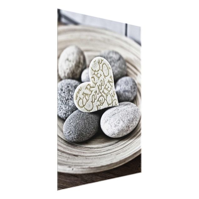 Glass print - Carpe Diem Heart With Stones