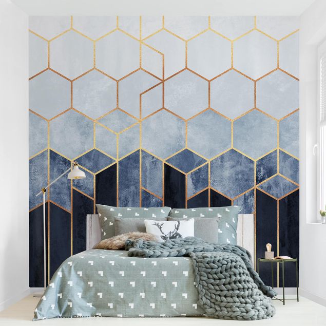 Wallpapers Golden Hexagons Blue White