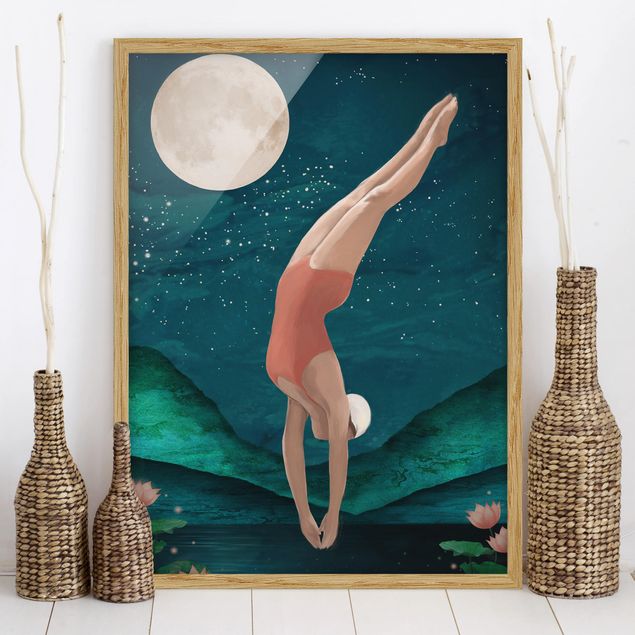 Framed poster - Illustration Bather Woman Moon Painting