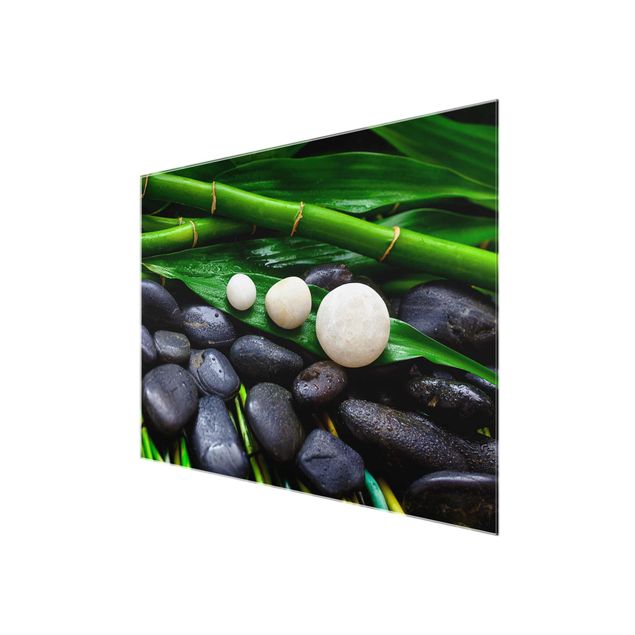 Glass print - Green Bamboo With Zen Stones