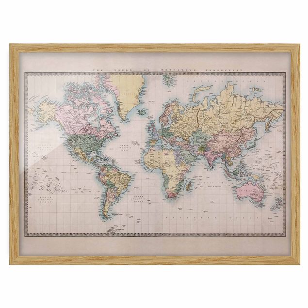 Framed poster - Vintage World Map Around 1850