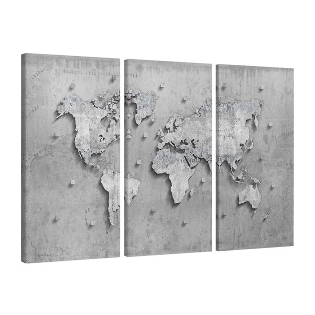 Print on canvas 3 parts - Concrete World Map
