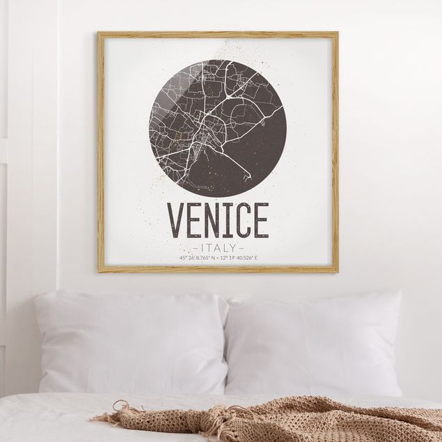 Framed poster - Venice City Map - Retro