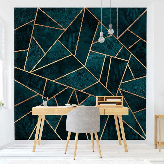 Wallpaper - Dark Turquoise With Gold
