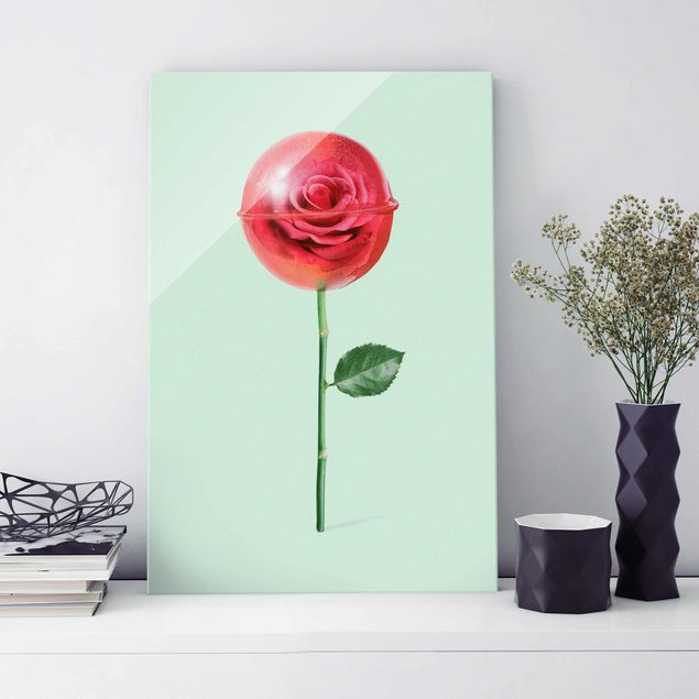 Glas Magnettafel Rose With Lollipop