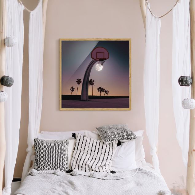 Framed poster - Basketball With Moon