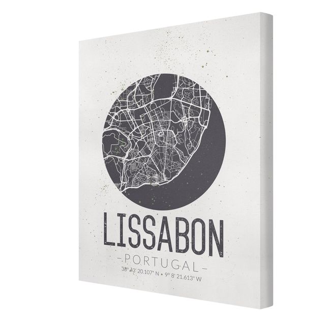 Print on canvas - Lisbon City Map - Retro