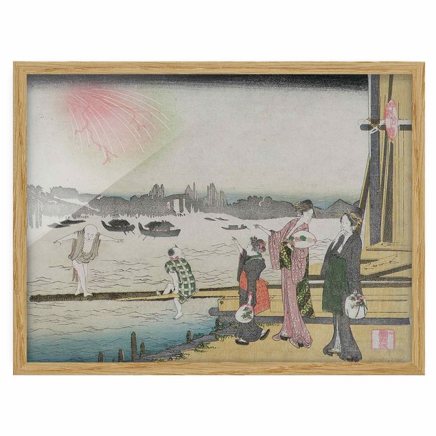 Framed poster - Katsushika Hokusai - A cool Evening in Ryogoku