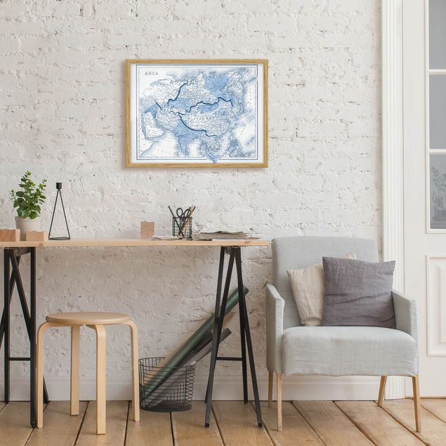 Framed poster - Map In Blue Tones - Asia