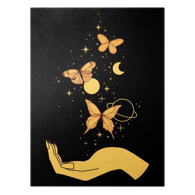 Canvas print gold - Magical Hand - Butterflies Pink