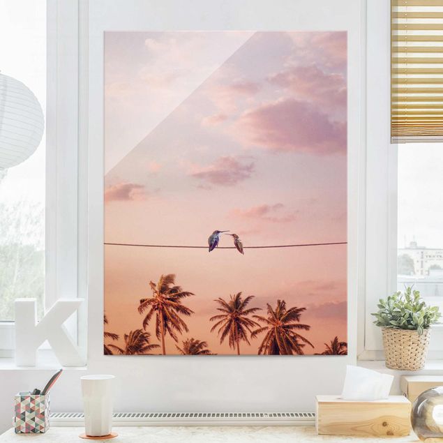 Glass print - Sunset With Hummingbird