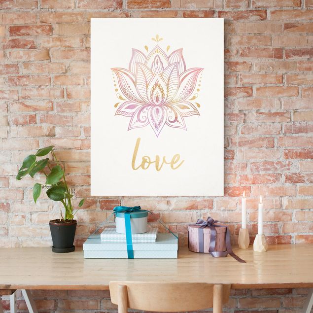 Print on canvas - Lotus Illustration Love Gold Light Pink