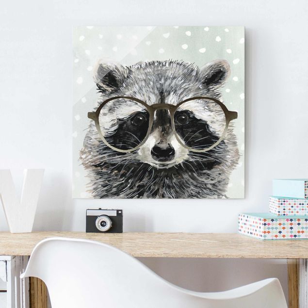 Glas Magnettafel Animals With Glasses - Raccoon