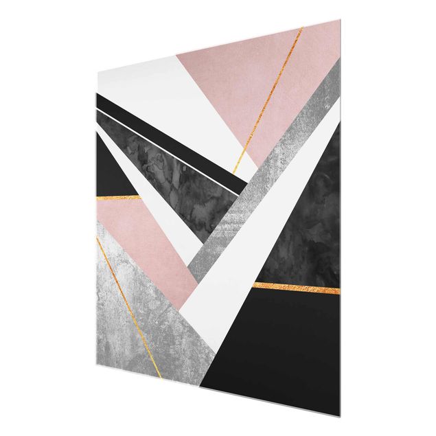Glass print - Black And White Geometry With Gold