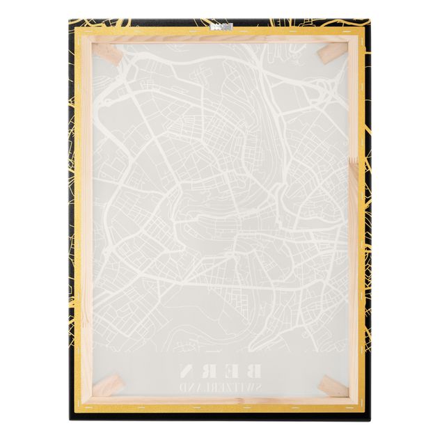 Canvas print gold - Bern City Map - Classic Black