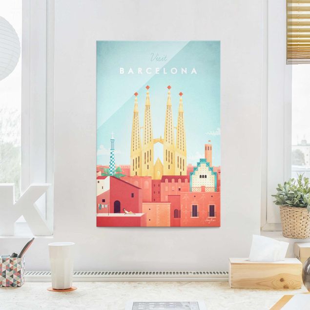 Magnettafel Glas Travel Poster - Barcelona