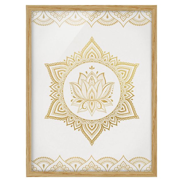 Framed poster - Mandala Lotus Illustration Ornament White Gold