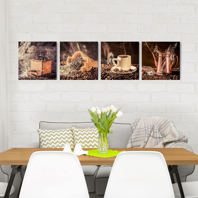 Print on canvas 4 parts - Coffee - Steam