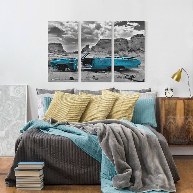 Print on canvas 3 parts - Turquoise Cadillac