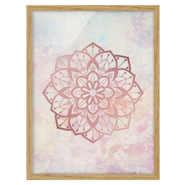 Framed poster - Mandala Illustration Flower Rose Pastel