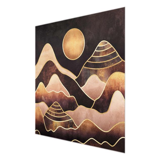 Glass print - Golden Sun Abstract Mountains
