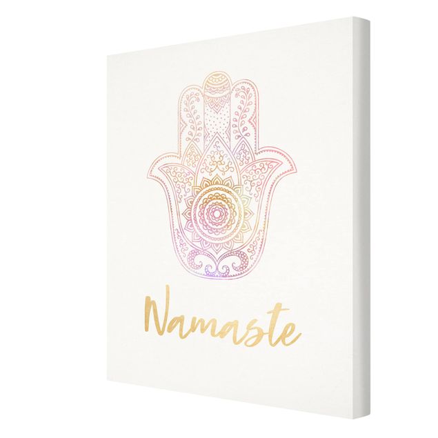 Print on canvas - Hamsa Hand Illustration Namaste Gold Light Pink