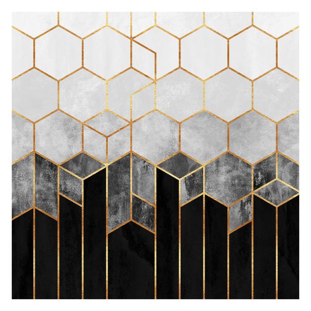 Wallpaper - Golden Hexagons Black And White