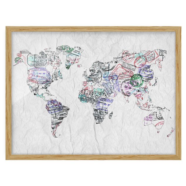 Framed poster - Passport Stamp World Map