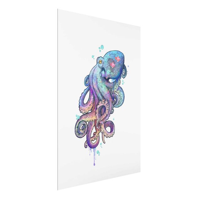 Glass print - Illustration Octopus Violet Turquoise Painting