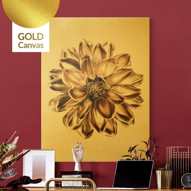 Canvas print gold - Dahlia Flower Gold Metallic