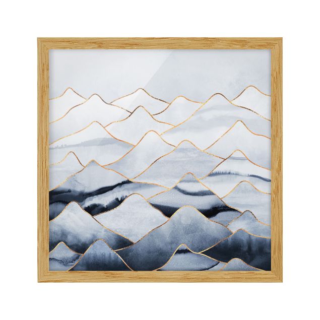 Framed poster - Watercolour Mountains White Gold