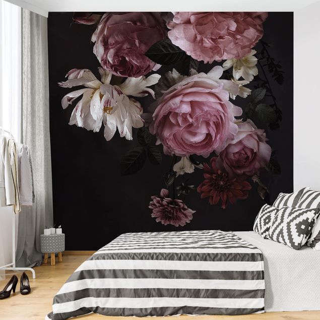 Wallpaper - Pink Flowers On Black