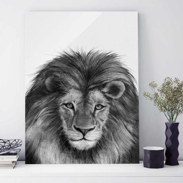 Glass print - Illustration Lion Monochrome Painting