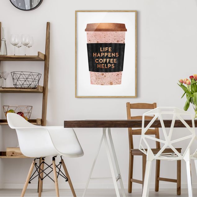 Framed poster - Life Happens Coffee Helps Gold