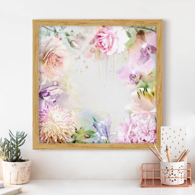 Framed poster - Watercolour Flower Mix Pastel