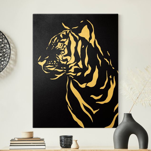 Canvas print gold - Safari Animals - Portrait Tiger Black