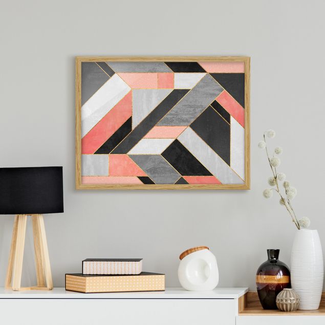 Framed poster - Geometry Pink And Gold