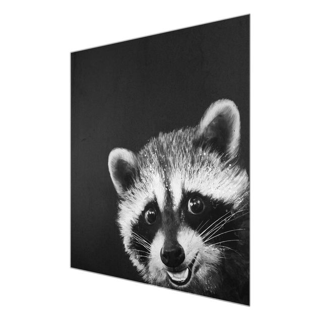 Glass print - Illustration Racoon Black And White Painting