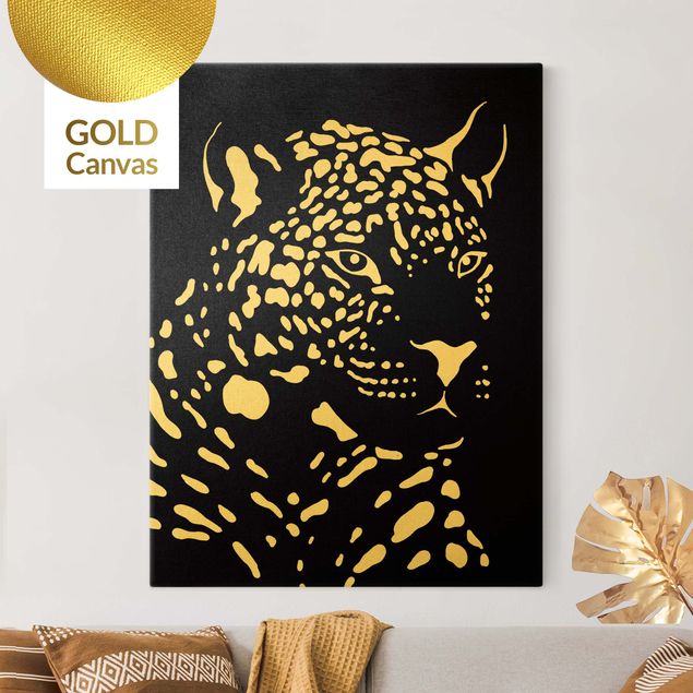 Canvas print gold - Safari Animals - Portrait Leopard Black