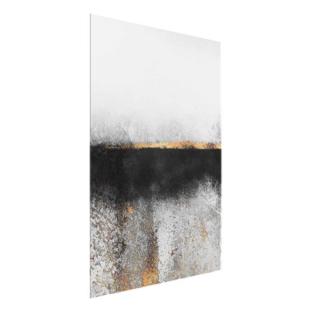 Glass print - Abstract Golden Horizon Black And White